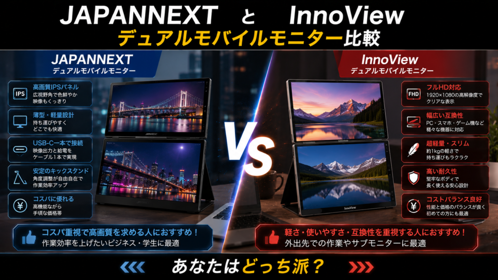 JAPANNEXTとInnoViewのデュアルモバイルモニター比較