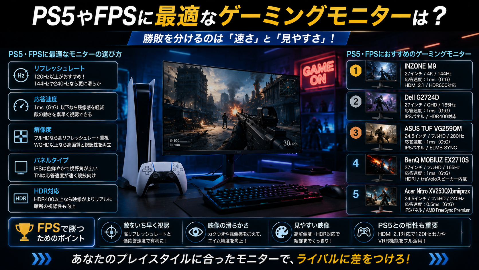 PS5やFPSに最適なゲーミングモニターは？