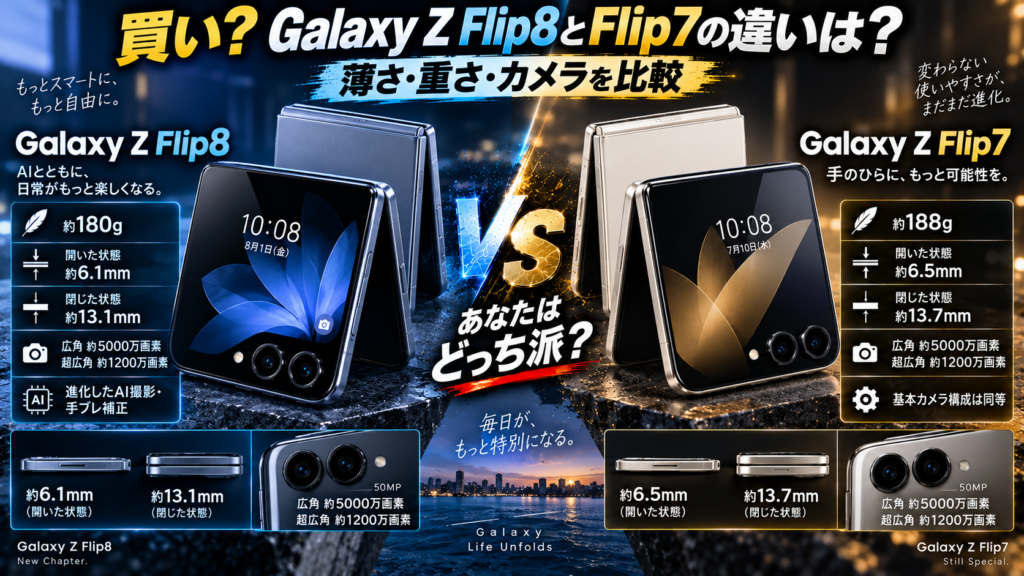 Galaxy Z Flip8とFlip7の違いは？薄さ・重さ・カメラを比較