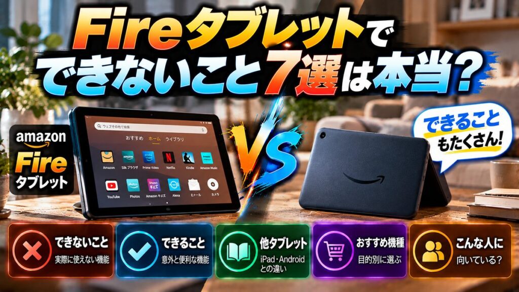 Fireタブレットでできないこと7選とGoogle Play導入の危険性を解説するアイキャッチ