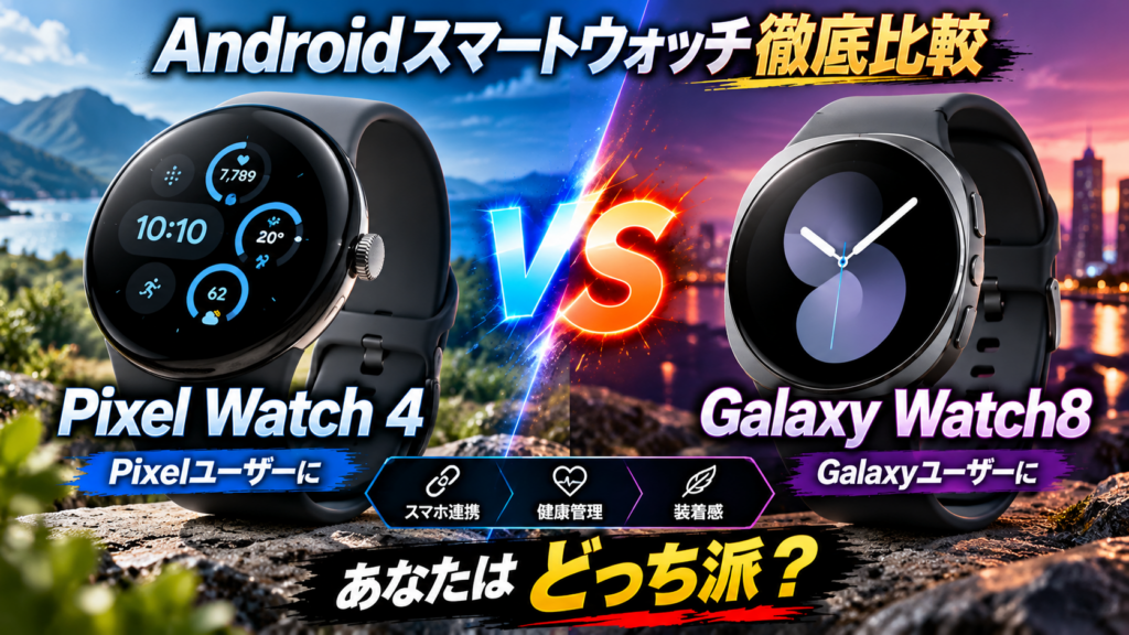Google Pixel Watch 4とSamsung Galaxy Watch8を左右に並べたスマートウォッチ比較画像